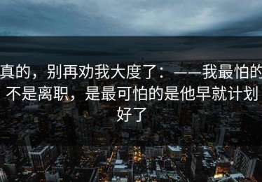 真的，别再劝我大度了：——我最怕的不是离职，是最可怕的是他早就计划好了