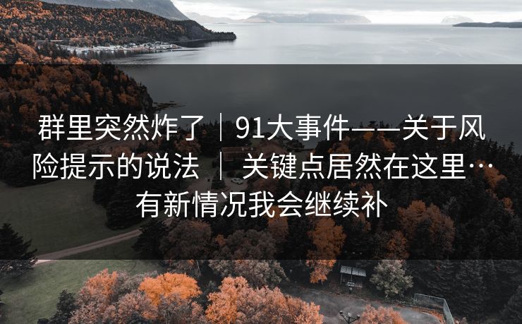群里突然炸了｜91大事件——关于风险提示的说法 ｜ 关键点居然在这里…有新情况我会继续补